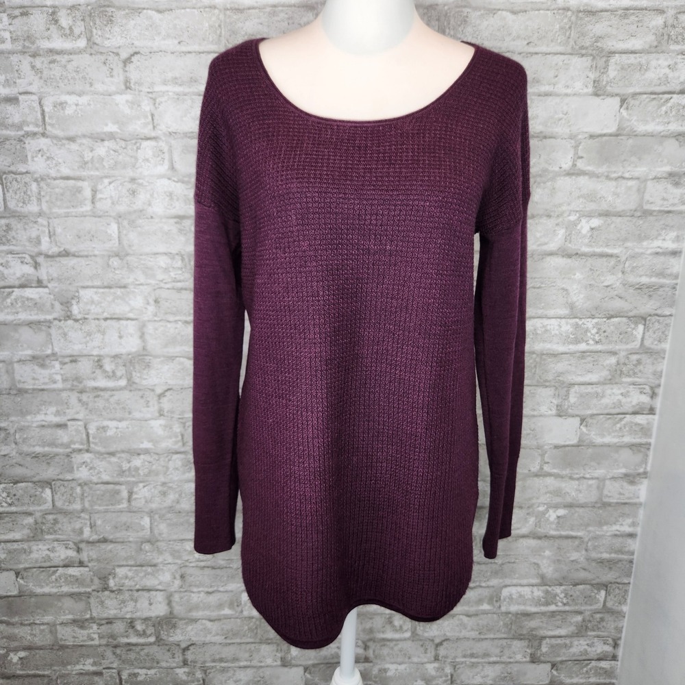 Cynthia Rowley Sweater Purple Extrafine Merino Wool Waffle Knit Casual Large - Picture 2 of 7